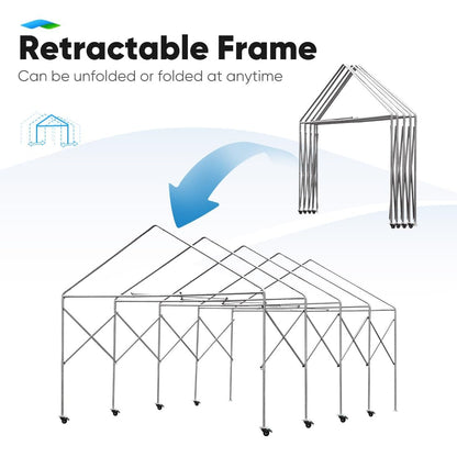 Quictent 13'X20' Retractable Carport Garage with Wheels Movable Heavy Duty Party Tent for Outdoor Events, Storage for Car, Boat, etc.