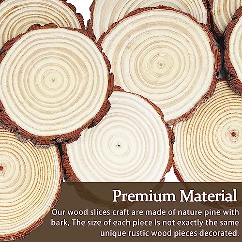 FSWCCK 24 PCS Wood Slices Bulk, 4-4.7 Inch Unfinished Natural with Tree  Barks Rustic Wedding Centerpiece Disc, Craft Wood Pieces for Circles Craft