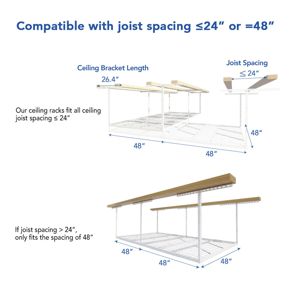 FLEXIMOUNTS Pro 4x8 Overhead Garage Storage Rack,Adjustable Garage Storage Organization Systerm,Heavy Duty Metal Garage Ceiling Storage Racks,800lbs FLEXIMOUNTS