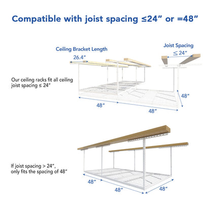 FLEXIMOUNTS Pro 4x8 Overhead Garage Storage Rack,Adjustable Garage Storage Organization Systerm,Heavy Duty Metal Garage Ceiling Storage Racks,800lbs - WoodArtSupply