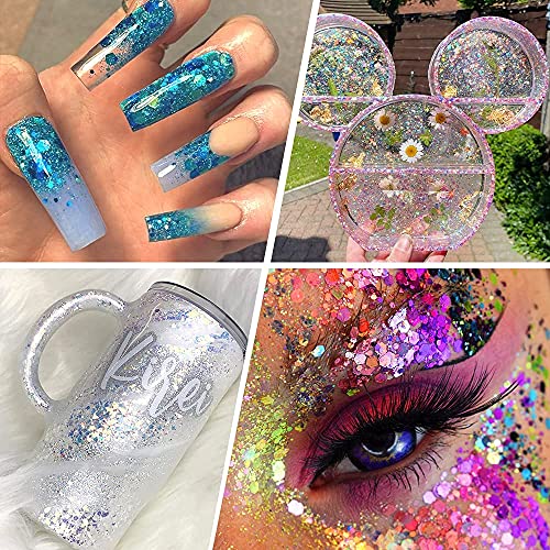 Chunky and Fine Glitter Mix, Estanoite 36 Colors Chunky Sequins & Fine Glitter Powder Mix, Iridescent Glitter Flakes, Cosmetic Makeup Glitter for Estanoite