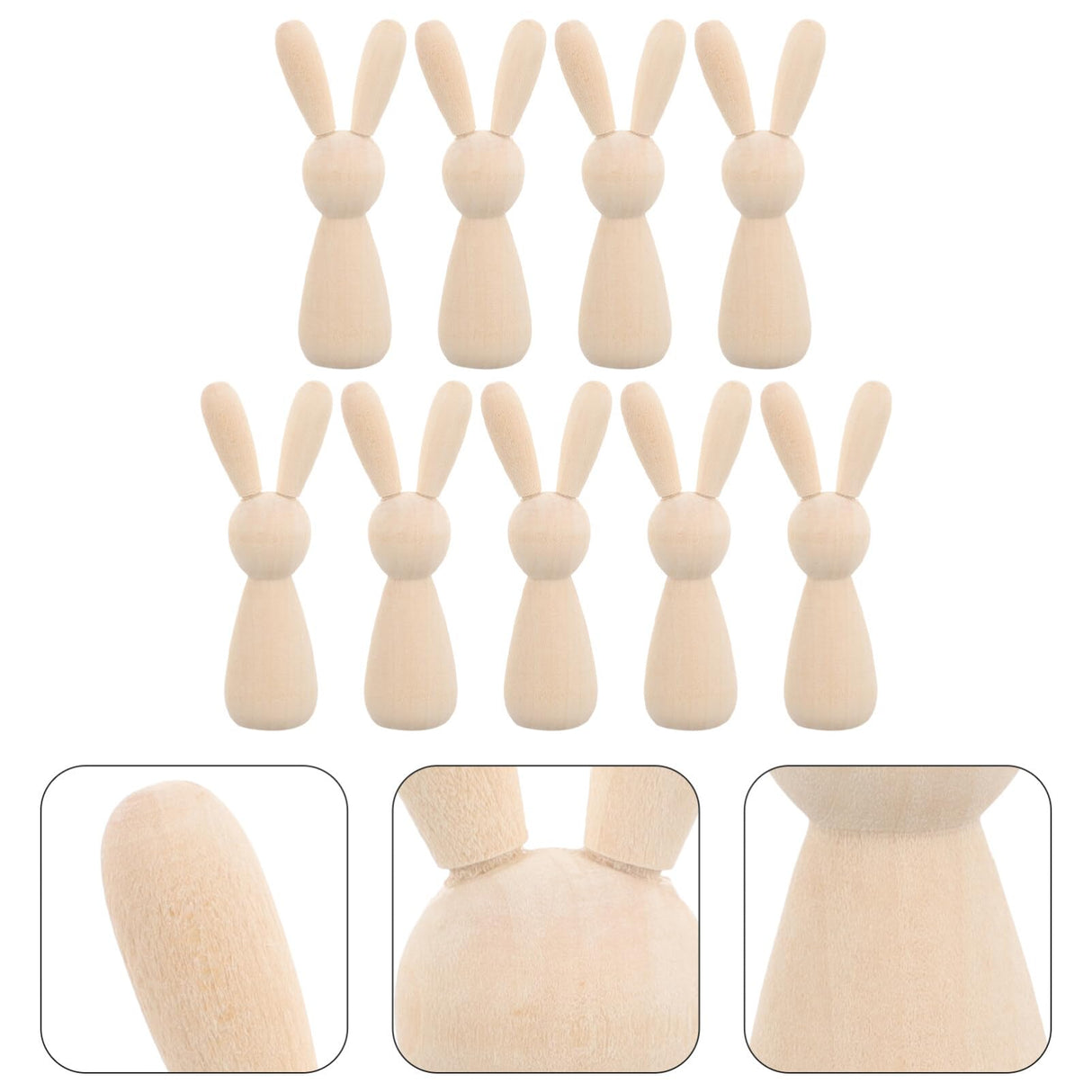 NUOBESTY 10pcs Unfinished Wooden Rabbit Doll Figure Unpainted Peg Dolls DIY Blank Wood Bunny Puppet Craft Art Easter Party Decoration NUOBESTY