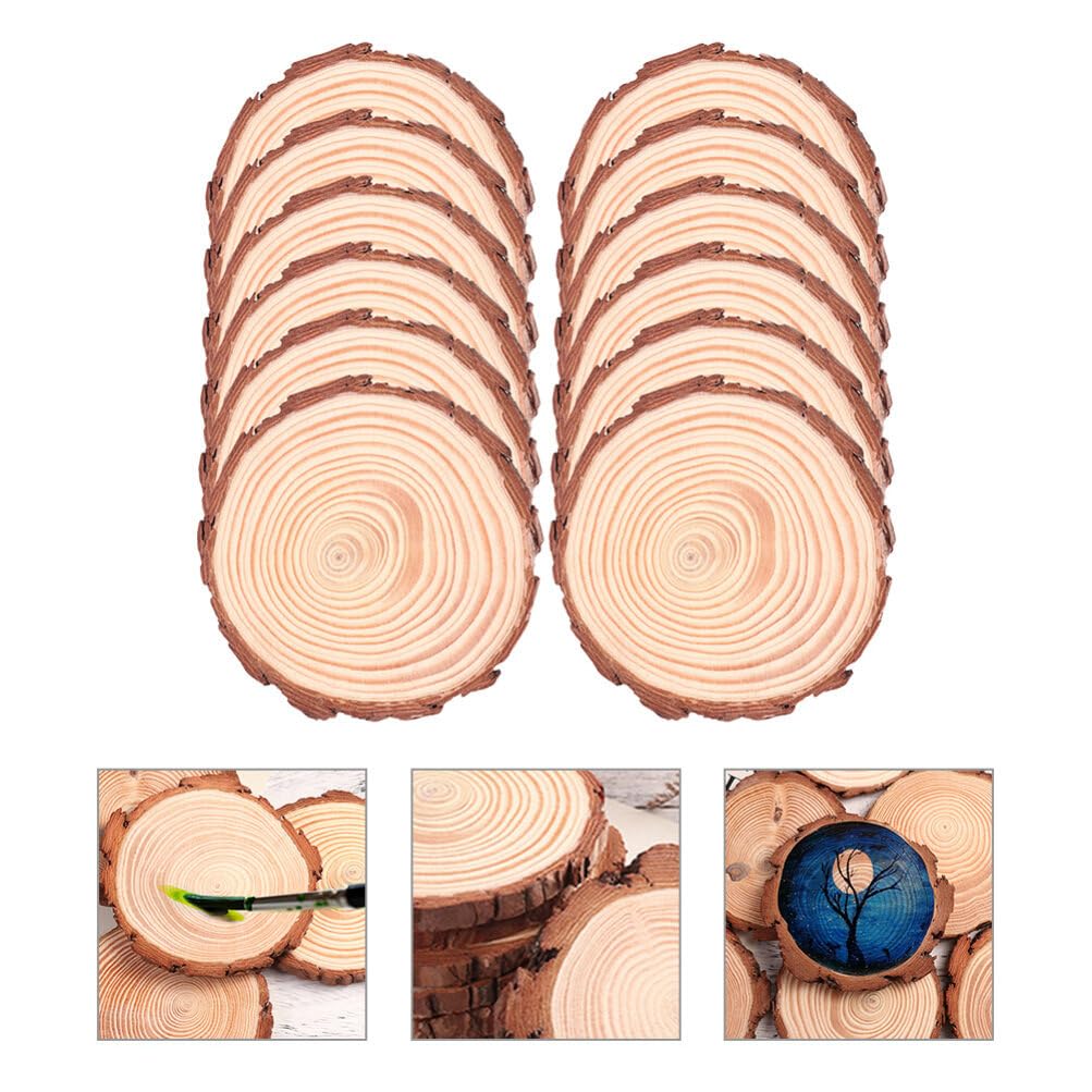 VOSAREA 12pcs Natural Wood Slices, Unfinished Wood Bark Slices Log Circles Round Natural Wood Coasters Christmas Wood Ornaments for Painting Coasters VOSAREA