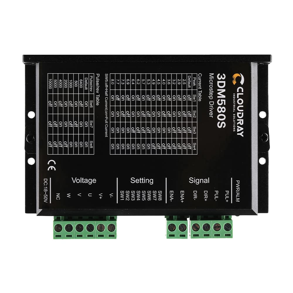 Cloudray 3-Phase Stepper Motor Driver 3DM580S 1.0-8.0A 18-50VDC for CNC Nema 17, 23, 24 and 34 Stepper Motor - WoodArtSupply