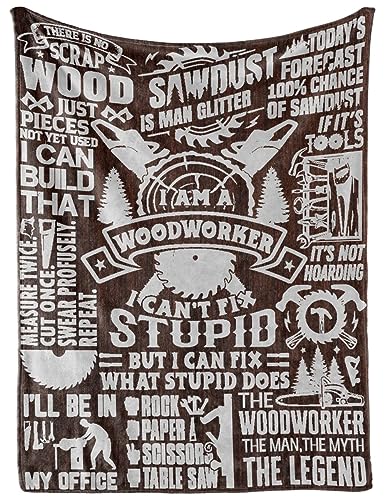Woodworking Gifts Blanket for Woodworker, Man, Women - 50" x 65" Throw, Flannel Blanket - Birthday Gifts for Wood Lovers - Stupid