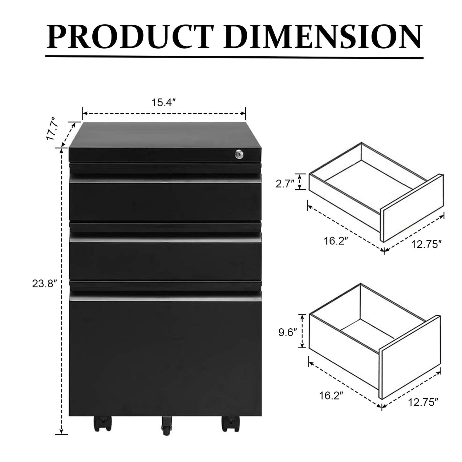 GOOGIC 3-Drawer Mobile File Cabinets Rolling Metal Filing Cabinet for Legal & Letter File Anti-tilt Design with Lock Under Desk Office Drawers Fully GOOGIC