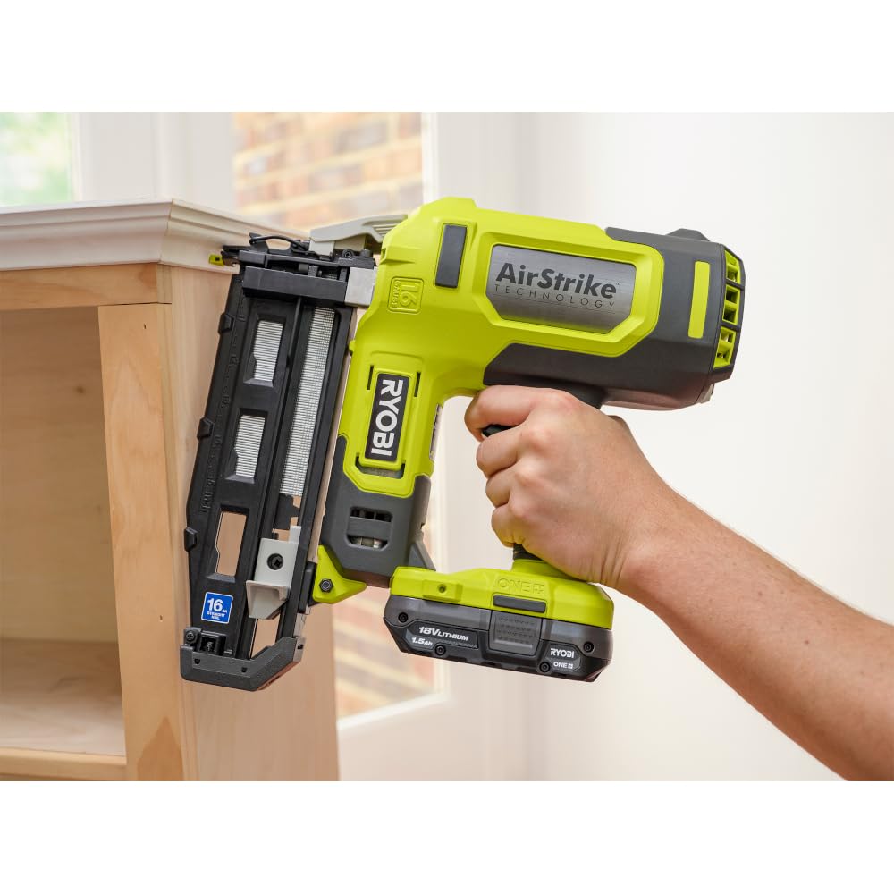 RYOBI ONE+ 18V 16-Gauge Cordless AirStrike Finish Nailer (Tool Only), P326, Green RYOBI