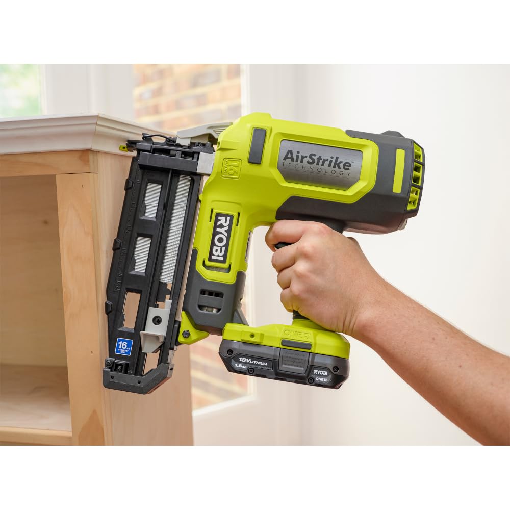 RYOBI ONE+ 18V 16-Gauge Cordless AirStrike Finish Nailer (Tool Only), P326, Green - WoodArtSupply