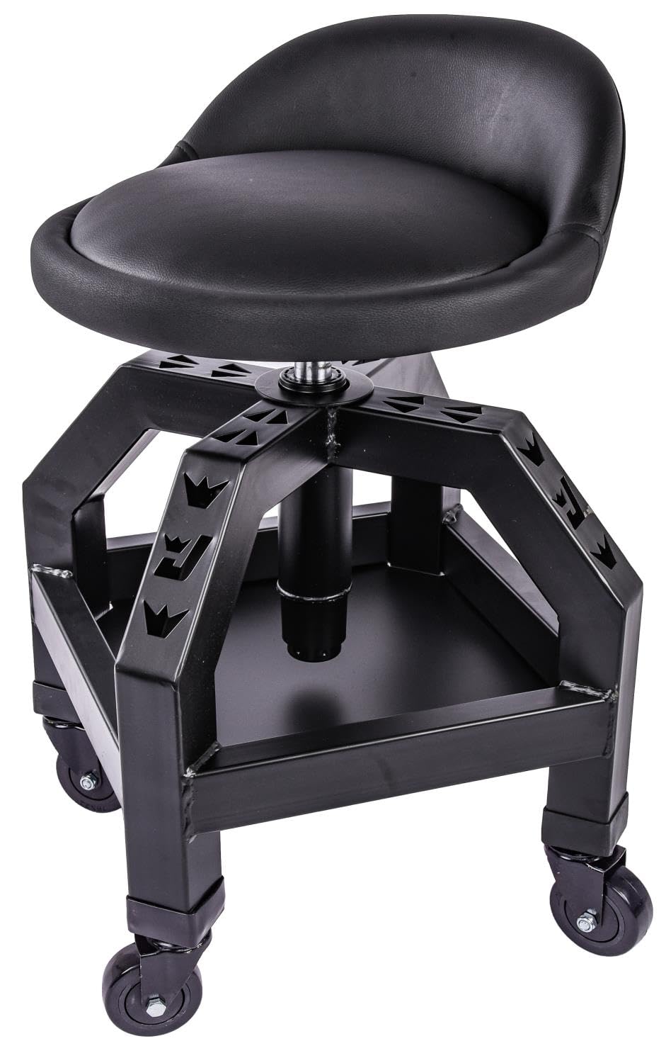 JEGS Heavy-Duty Swivel Shop Stool | 330 lb. Capacity | Steel Frame | Black Powder Coat Finish | 22 in. to 27.50 in. Height Adjustment | 16 in. JEGS