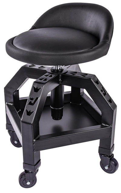 JEGS Heavy-Duty Swivel Shop Stool | 330 lb. Capacity | Steel Frame | Black Powder Coat Finish | 22 in. to 27.50 in. Height Adjustment | 16 in.