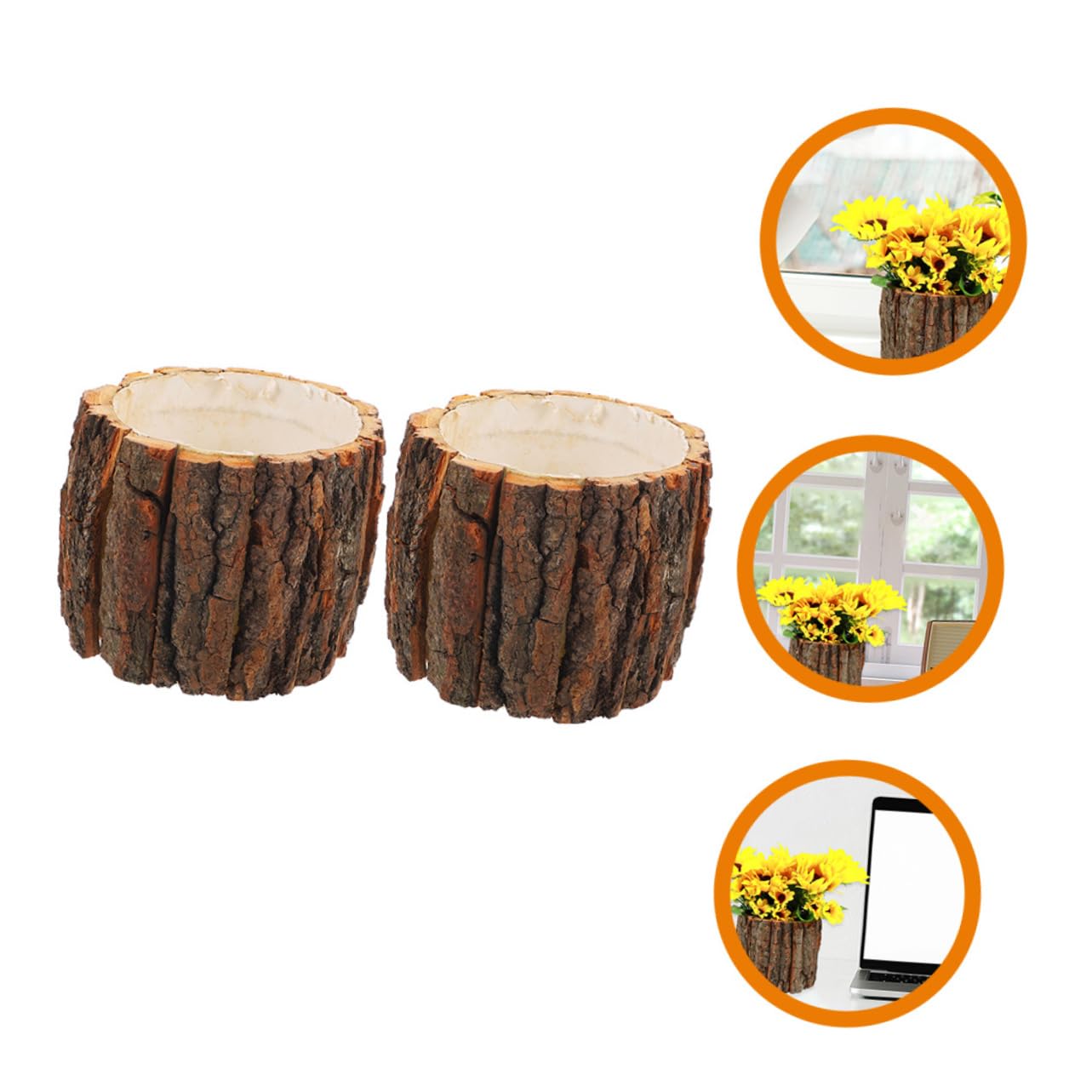 Amosfun 2pcs Wood bark Flower Pot Rustic Flower Pot Flower Arrangement Bucket Tree Planter Flower Storage Pot Flower Planting pots Flower Barrel - WoodArtSupply