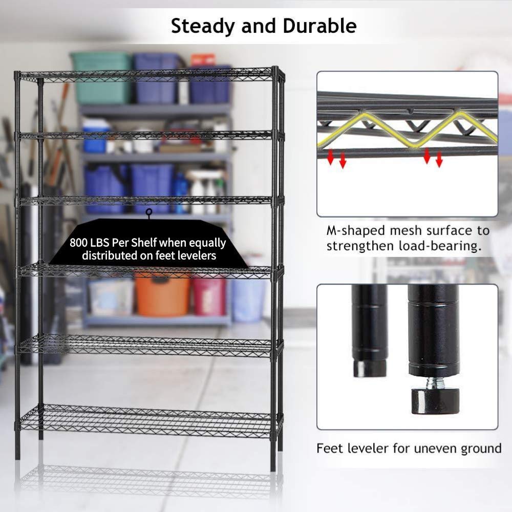 6 Tier Adjustable Wire Shelving Unit w/Casters, NSF Commercial Metal Storage Garage Shelves, 4800 LBS Capacity, Heavy Duty Standing Rack for