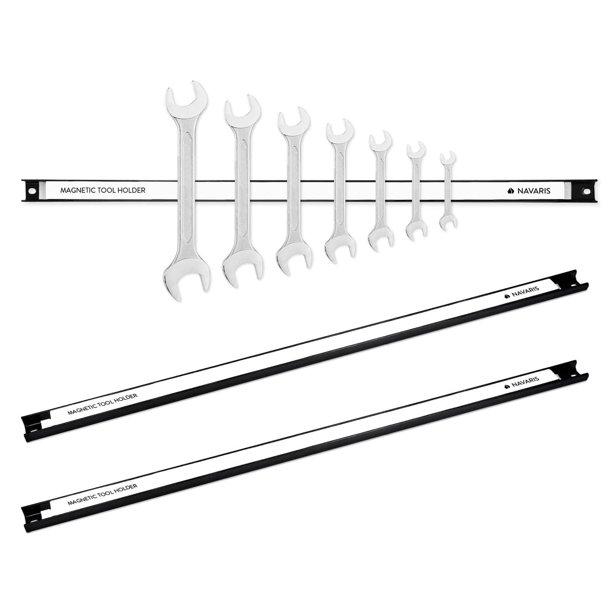 Navaris Set of 3 Magnetic Tool Holder Rack - 24 Inch Heavy Duty Garage Wall Holder Strip for Tools - Tool Bar with Magnet for Screwdriver, Wrench Navaris