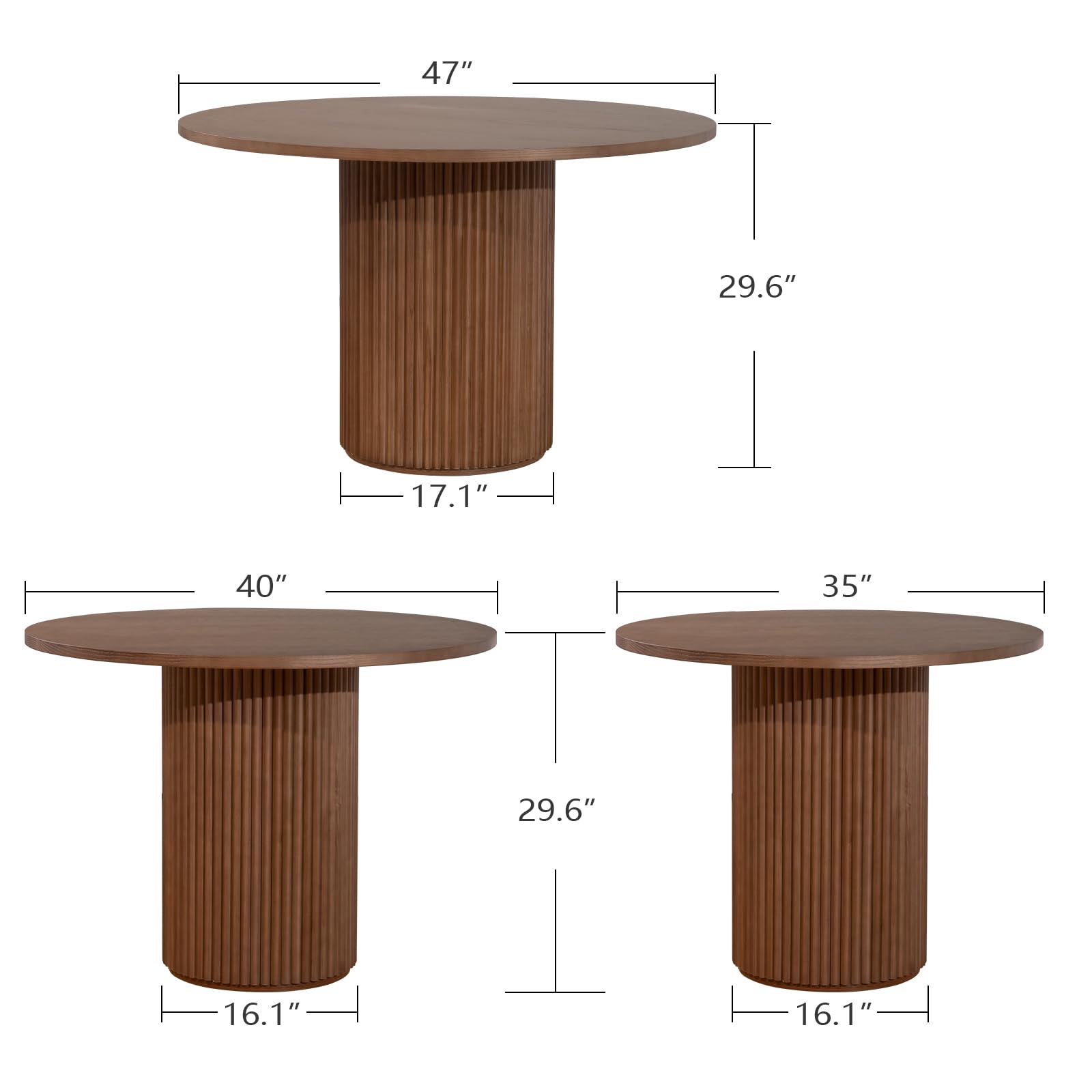 SIMTONAL Modern Dining Table Pedestal Dining Room Table Walnut for Kitchen, 47''L x 47''W x 29.9''H - WoodArtSupply