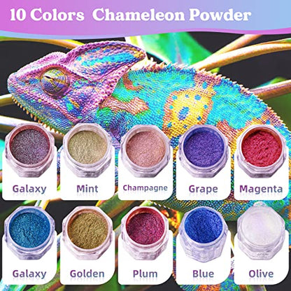 LET'S RESIN Chameleon Mica Powder, 10 * 5g Color Shifting Mica for Epoxy Resin/Tumbler, Saturated Chrome Pigment for Oil Painting,Slime,Nails - WoodArtSupply