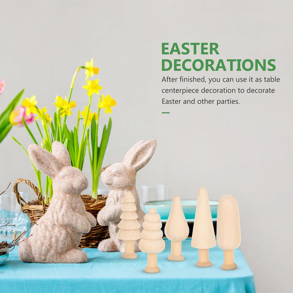 TEHAUX 20pcs Unfinished Wooden Trees, Blank Wooden Peg Dolls 5 Shape Mini Wooden Xmas Tree Craft Natural Small Wooden Tree for Arts Carfts Painting TEHAUX