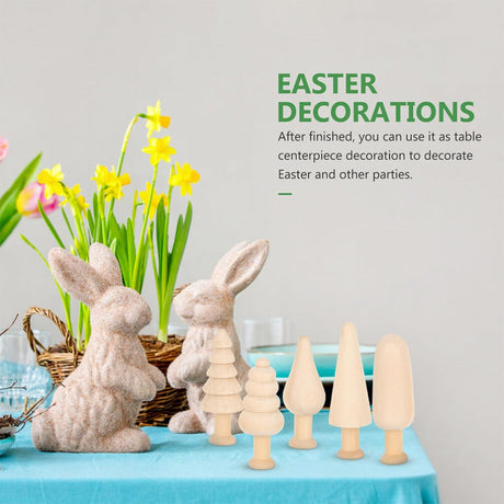 TEHAUX 20pcs Unfinished Wooden Trees, Blank Wooden Peg Dolls 5 Shape Mini Wooden Xmas Tree Craft Natural Small Wooden Tree for Arts Carfts Painting TEHAUX