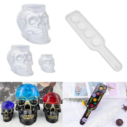 ResinWorld Shot Glass Serving Tray Mold + Set of Large Medium Small 3D Skull Resin Molds