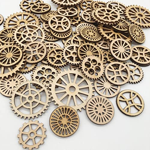 barenx 100pcs Mixed Hollow Gear Unfinished Wood Pieces Wood Hanging Embellishments