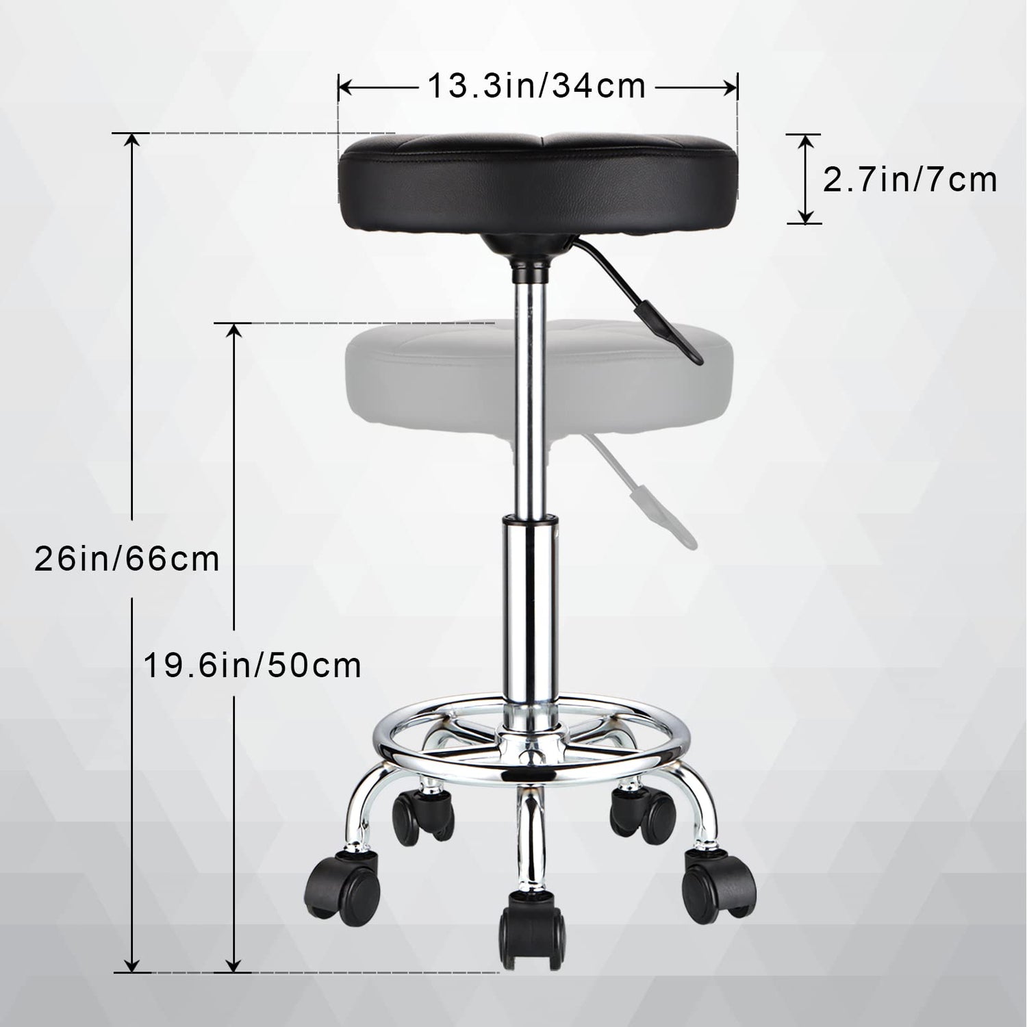 HMTOT Swivel Stool with Wheels Round Rolling Stools PU Leather Height Adjustable Black HMTOT