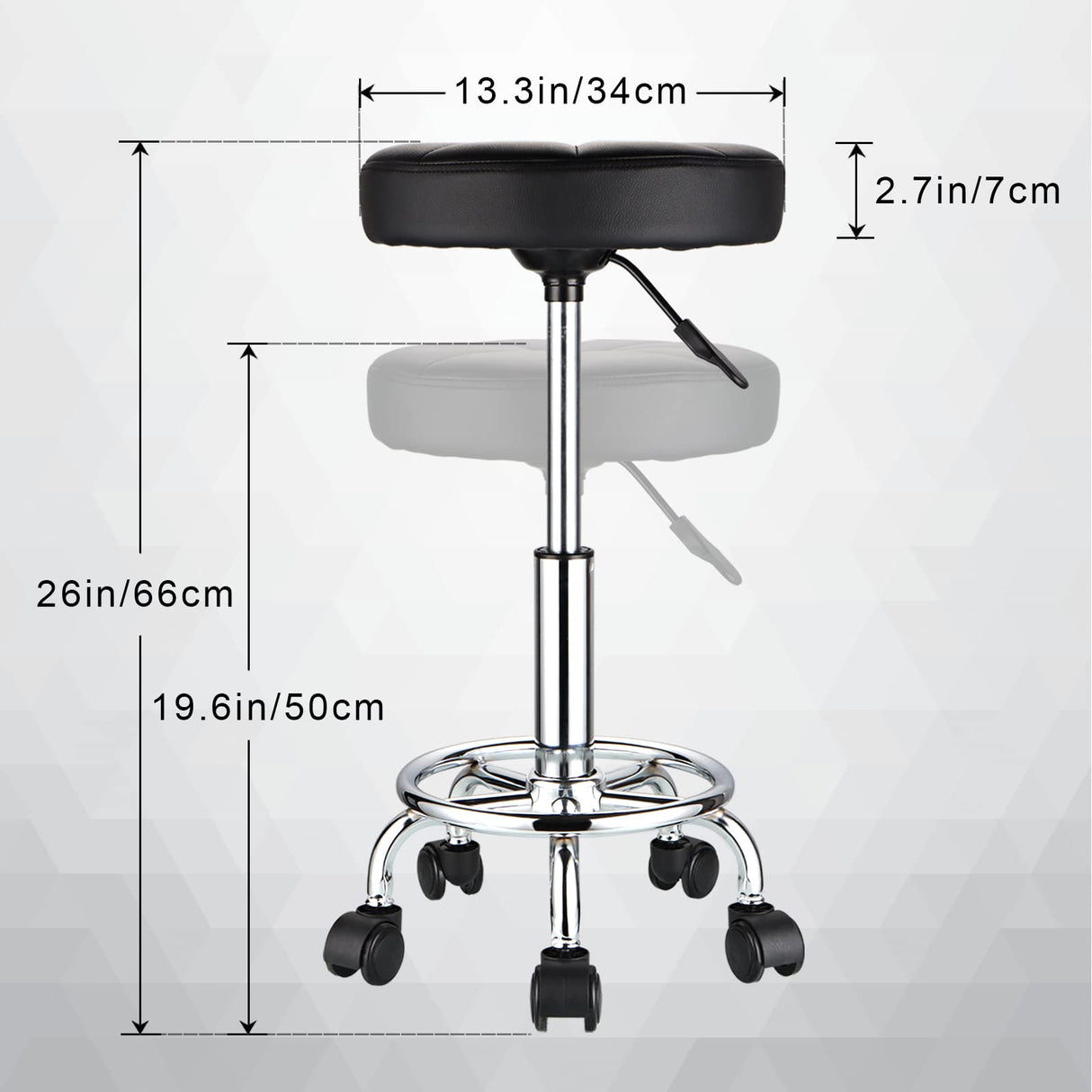 HMTOT Swivel Stool with Wheels Round Rolling Stools PU Leather Height Adjustable Black HMTOT