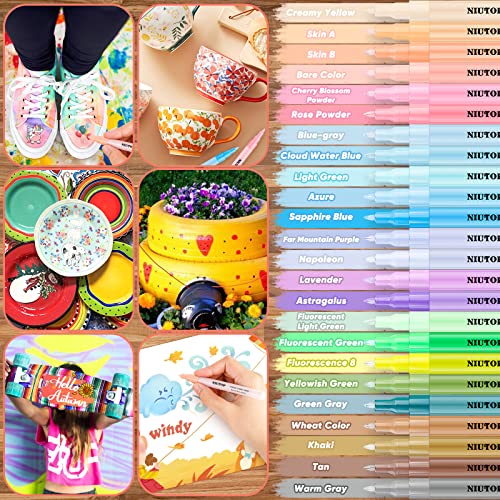 Acrylic Paint Pens for Rock Painting, 24 Pastel Colors Paint Markers for Stone, Wood Slices, Egg Easter Decorations, Ceramic, Pumpkin Decorating Kit,
