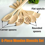 ECOSALL Healthy Wooden Spoons For Cooking Set of 6. Safe and Reliable Cooking Utensils for Kitchen – 100% Natural Nonstick Wood Spatula Spoon For ECOSALL