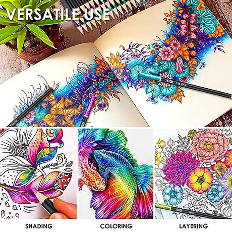 iBayam 123-Pack Colored Pencils Set with Gift Case, 3-Color Sketch Pad, Coloring Book, Professional Artist Drawing Pencils Kit Art Supplies for iBayam