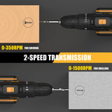 INSPIRITECH 20V Cordless Drill, Power Drill Set with 2 Batteries and Charger,3/8-Inch Chuck Electric Drill Kit with 24-Torque Setting, Drill Driver INSPIRITECH