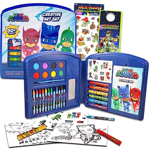 Disney PJ Masks Art Set for Kids - 50 Pc Superhero Art Kit Bundle with PJ Masks Coloring Utensils, Paint, Art Pad, Stickers, More | PJ Masks Painting - WoodArtSupply