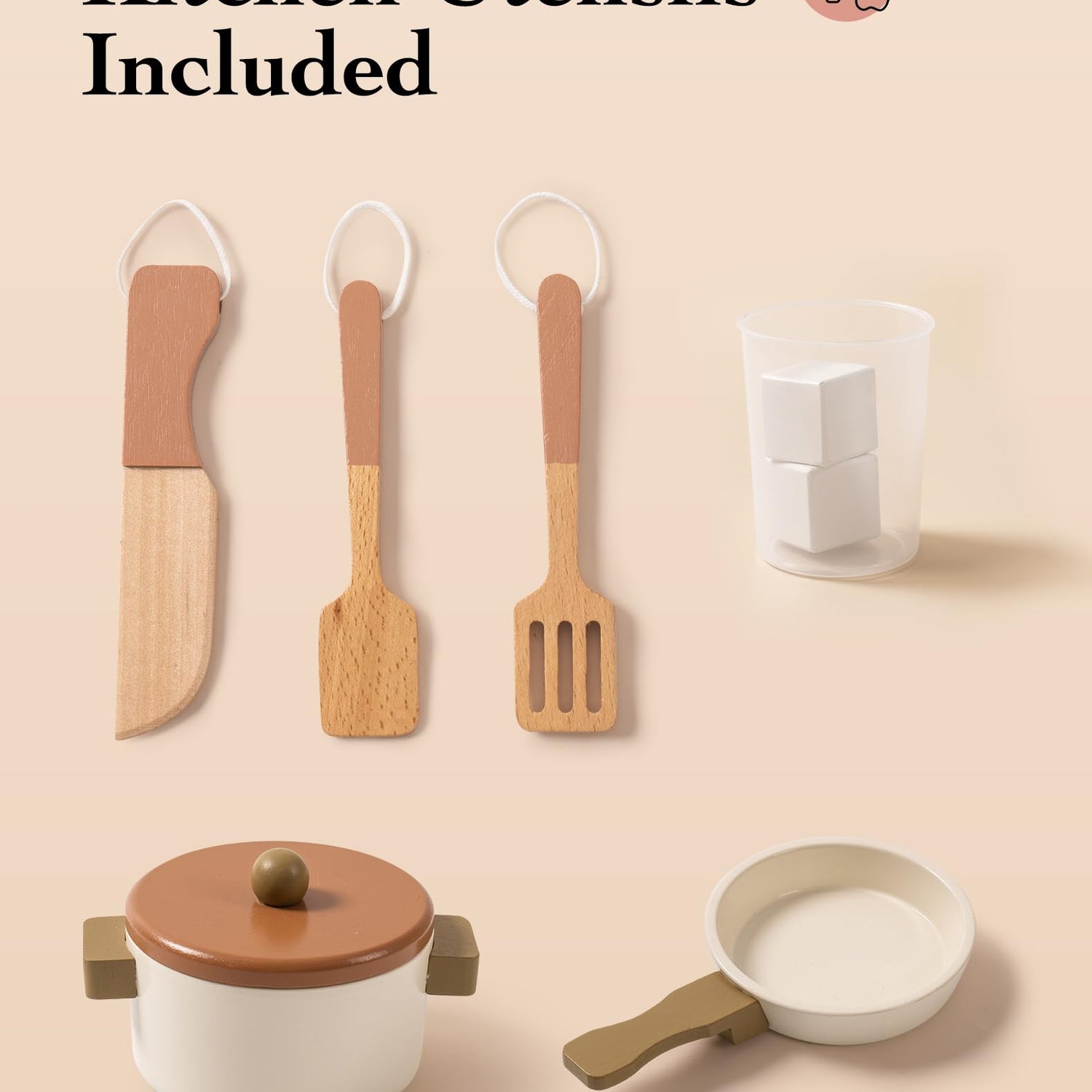 ROBOTIME Play Kitchen with Pretend Ice Cube Dispenser for Kids, Wooden Kids Kitchen Playset, Toy Kitchen Set for Toddler Age 3 4 5 6 (Mocha) ROBOTIME