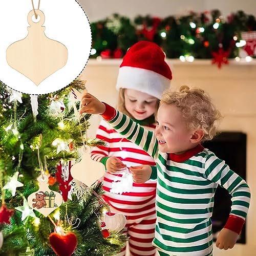 Honbay 30PCS Christmas Wooden Hanging Ornaments Acorn Shaped Unfinished Blank Wood Pieces Wood Slices Wood Chips Embellishments Thanksgiving Wooden