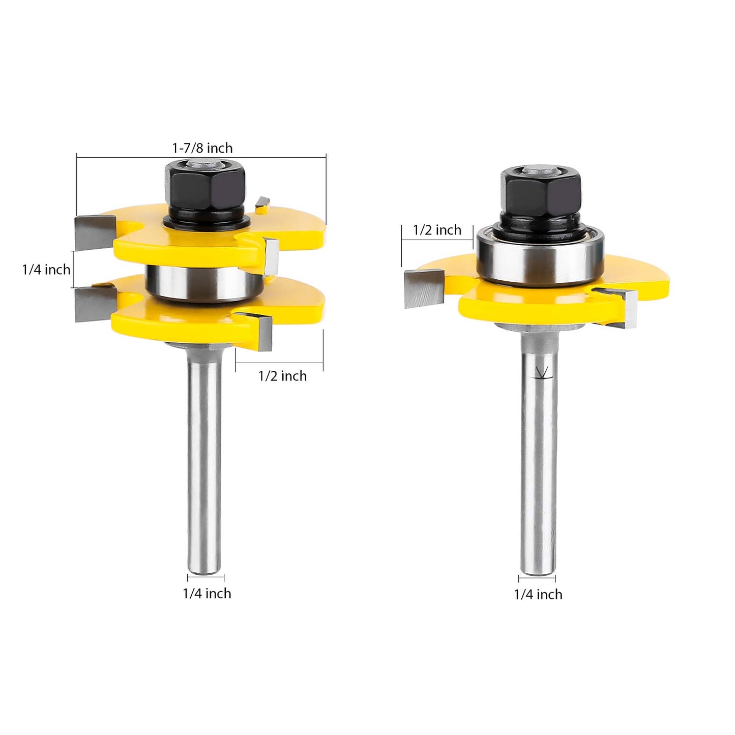 KOWOOD Tongue and Groove Set of 2 Pieces 1/4 Inch Shank Router Bit 3 Teeth Adjustable T Shape Wood Milling Cutter - WoodArtSupply