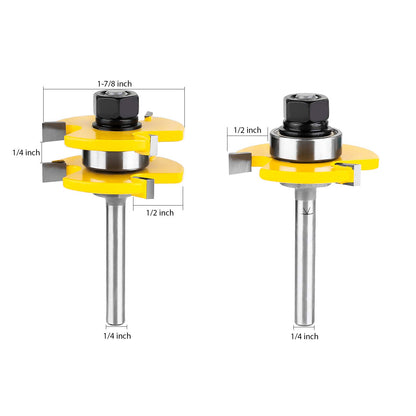 KOWOOD Tongue and Groove Set of 2 Pieces 1/4 Inch Shank Router Bit 3 Teeth Adjustable T Shape Wood Milling Cutter - WoodArtSupply