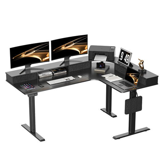 REGISDESK L Shape Standing Desk, 67 * 48 Inches Adjustable Height Standing Desk with 4 Drawers, Corner Electric Standing Desk with Monitor Stand for - WoodArtSupply