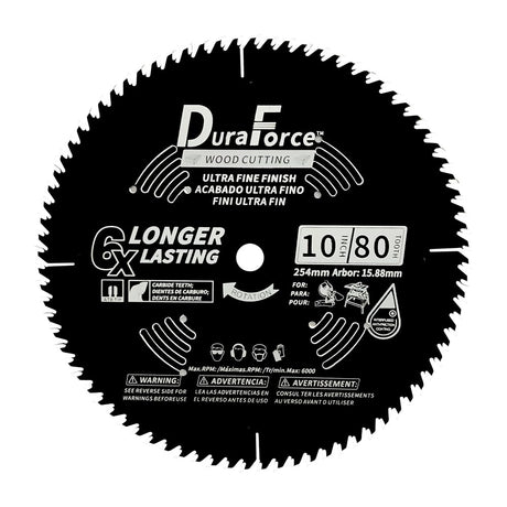 DuraForce 10 Inch 80 Tooth Professional Fine Finish ATB Saw Blade with 5/8 Inch Arbor & DuraGuard Anti-Stick Coating for Miter Saws and Table Saws DuraForce