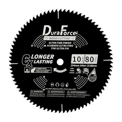 DuraForce 10 Inch 80 Tooth Professional Fine Finish ATB Saw Blade with 5/8 Inch Arbor & DuraGuard Anti-Stick Coating for Miter Saws and Table Saws