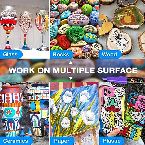 Acrylic Paint Pens Paint Markers Set of 18: Fine Point for Rock Painting Glass Wood Ceramic Fabric Metal Canvas Easter Eggs Pumpkin Kit, Drawing Art JR.WHITE