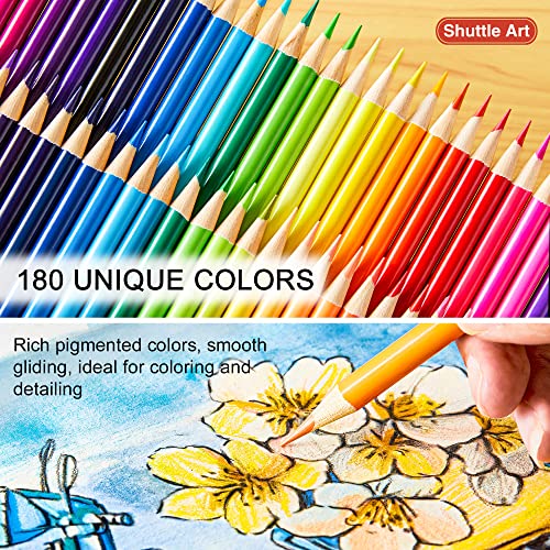 Shuttle Art Colored Pencils and Sketch Pad Bundle, Set of 180 Colored Pencils+ 260 Sheets Sketch Pad - WoodArtSupply