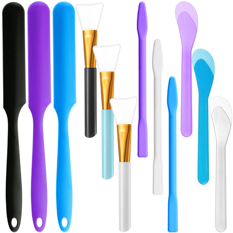 12 Pieces Resin Brush Silicone Stir Sticks Kit, Silicone Epoxy Brush Silicone Stirring Tool Applicator Mixing Spoon Silicone Scraper DIY Crafts Tool Patelai