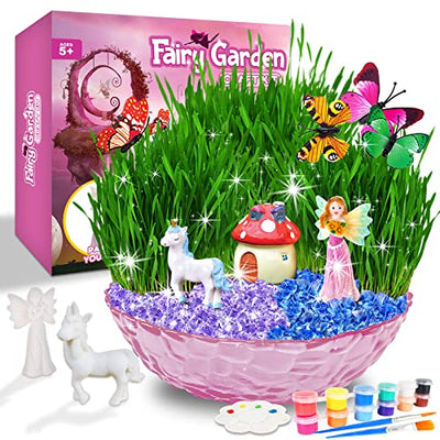 Catcrafter Fairy Garden Craft Kit for Kids - Unicorn Grow Light Terrarium Kit Plant Accessories Gardening Craft Set Arts and Crafts STEM Project