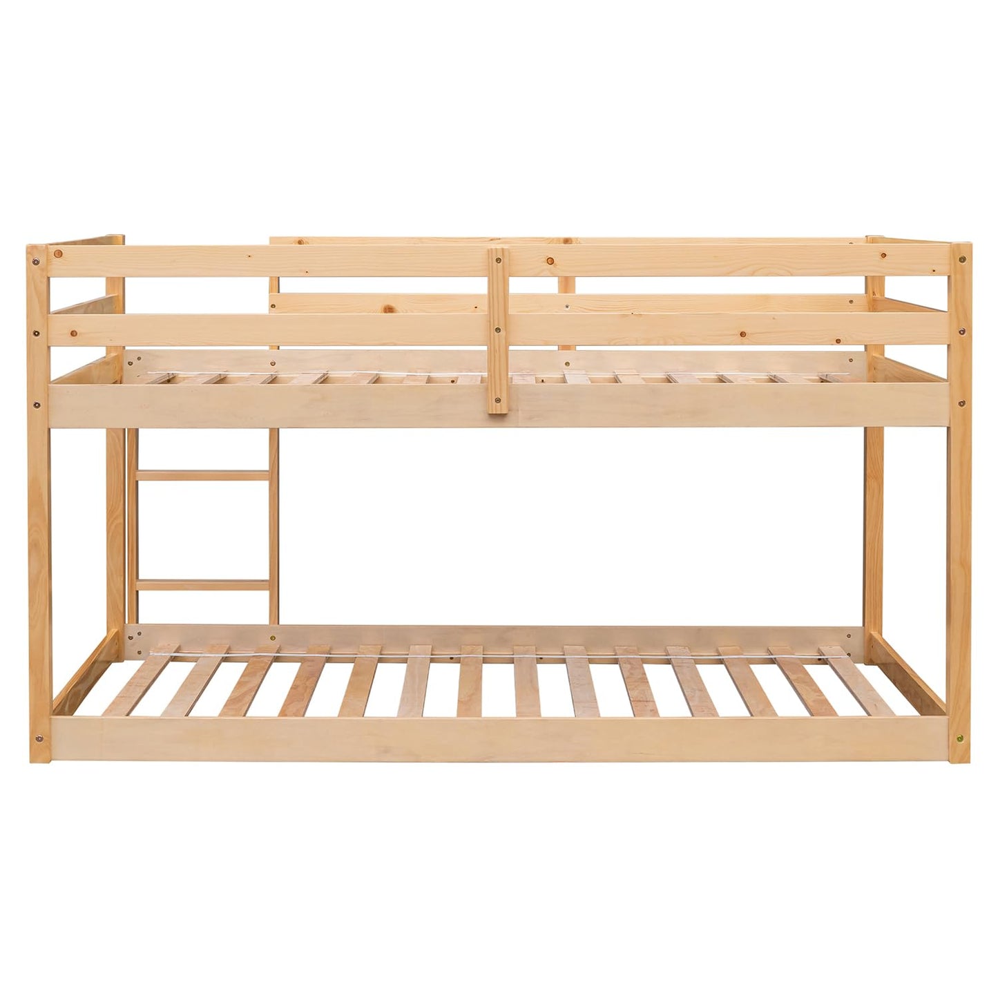 CNANXU Twin Low Bunk Bed - Space-Saving Wood Loft Bed for Kids with Ladder and Full Length Guardrail