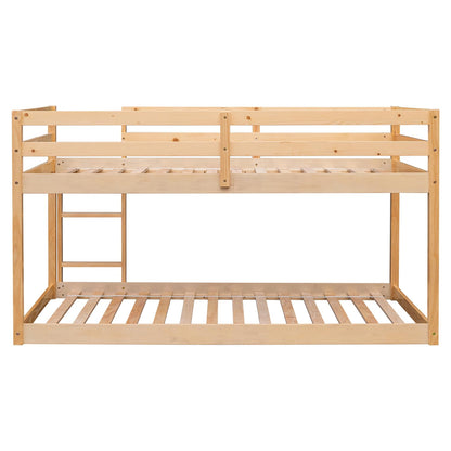 CNANXU Twin Low Bunk Bed - Space-Saving Wood Loft Bed for Kids with Ladder and Full Length Guardrail