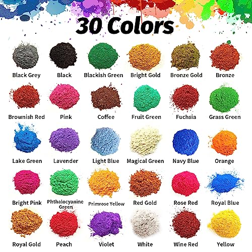 30 Colors Mica Powder, Natural Pigment Powder for Epoxy Resin, Lip Gloss, Eye Shadow, Paint, Dye, Soap Making, Nail Polish, Candle Making, Bath Bombs yesogreat