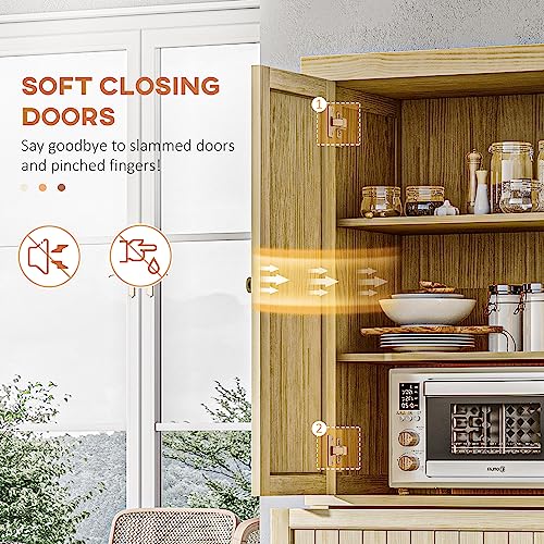 HOMCOM 72" Pinewood Large Kitchen Pantry Storage Cabinet, Freestanding Cabinet with Doors and Shelf Adjustability, Soft-Close Mechanism, Living Room HOMCOM