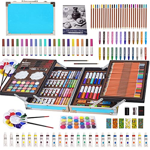 KINSPORY Art Supplies Case, 139 Pack Arts Crafts, Painting, Coloring, Drawing & Art Set with Sketch Pad, Deluxe Portable Double Layers Aluminum - WoodArtSupply