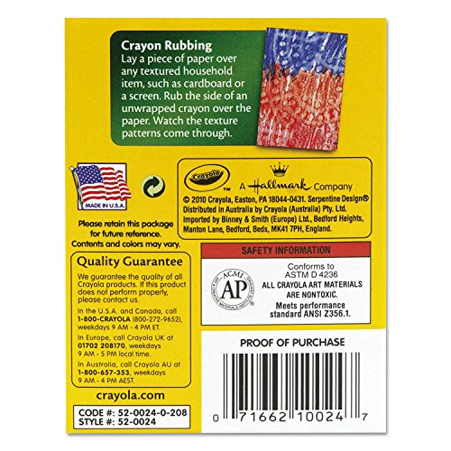 Binney & Smith Crayola(R) Standard Crayon Set, Lift-Lid Box, Assorted Colors, Box Of 24 Crayola