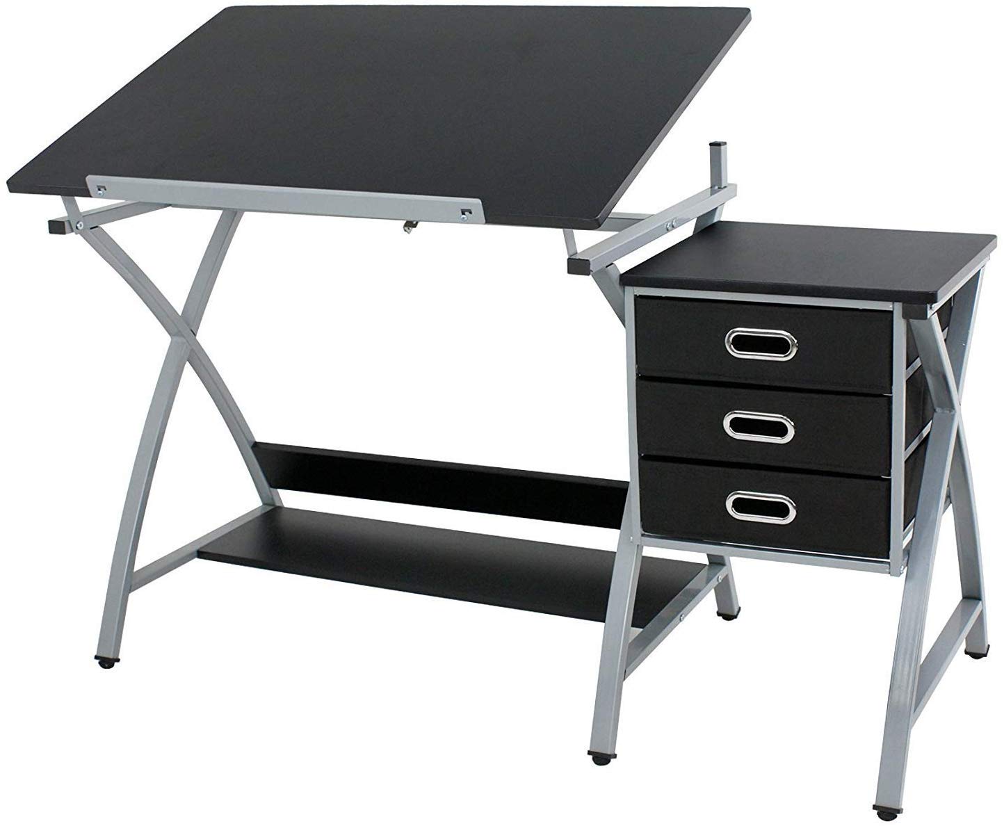 HomGarden Adjustable Drawing Desk Drafting Table Folding Art Craft Table Station w/Stool and 3 Storage Drawers HomGarden