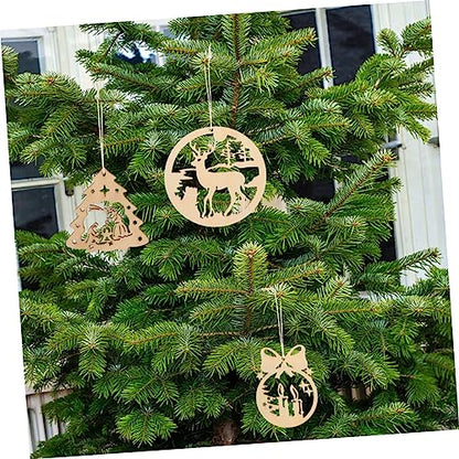 ABOOFAN 80 Pcs Christmas Ornaments Xmas Unfinished Hanging Slices Christmas Unfinished Wood Slices Christmas Wood Embellishments Wood Snowflake