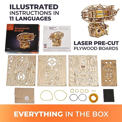 UGEARS Steampunk Airship - Ugears Wooden 3D Puzzles for Adults - Wood Mechanical Model with Moving Parts for Adults to Build - Building Kits Brain UGEARS